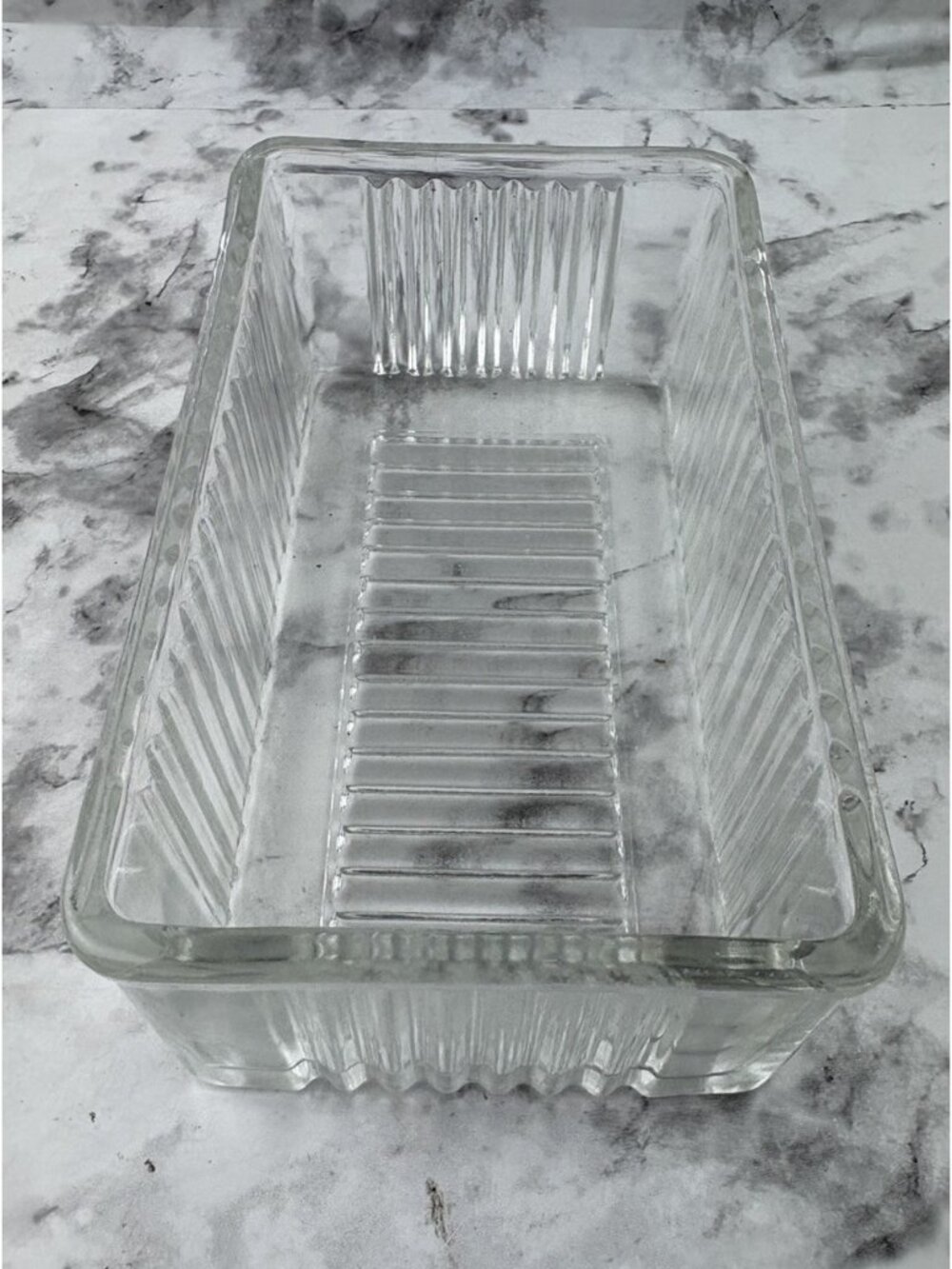 *Vintage Federal Glass Clear Ribbed Refrigerator Dish Mid Century Kitchen